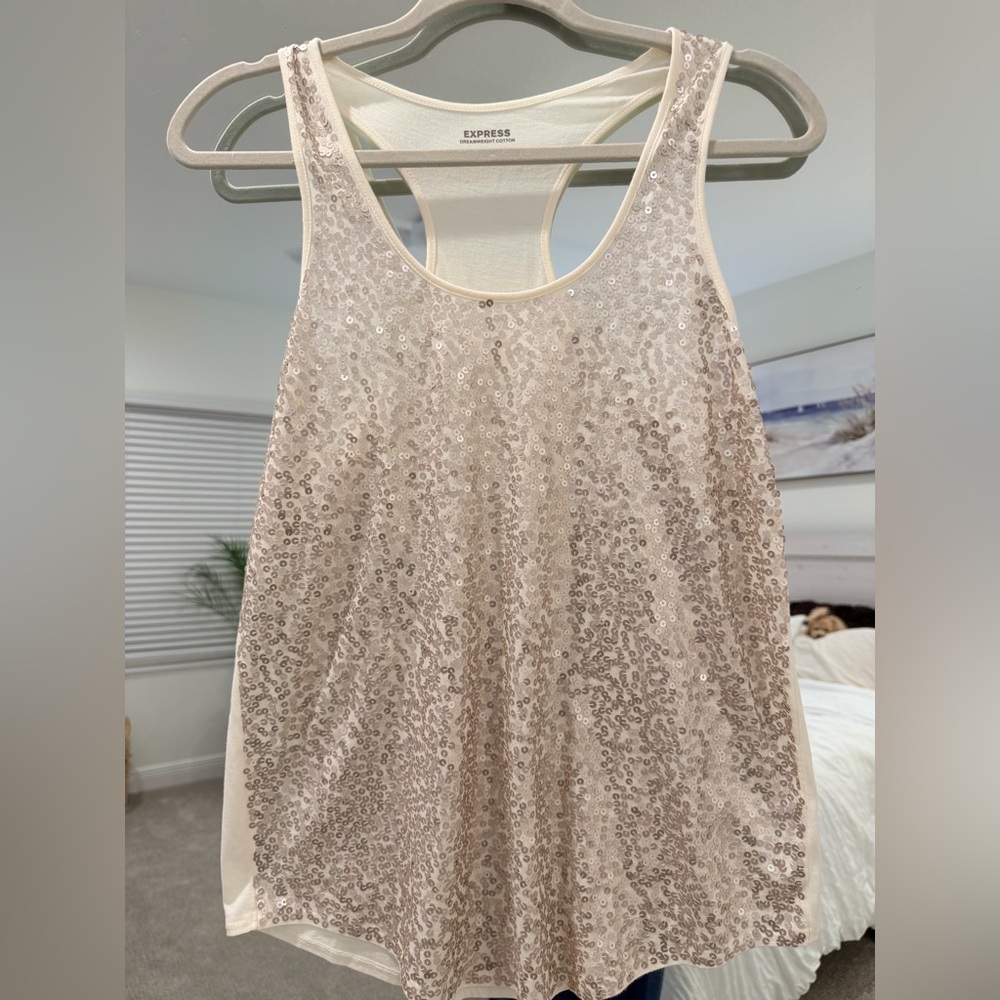 Express Sequin Tank Top - Cream S